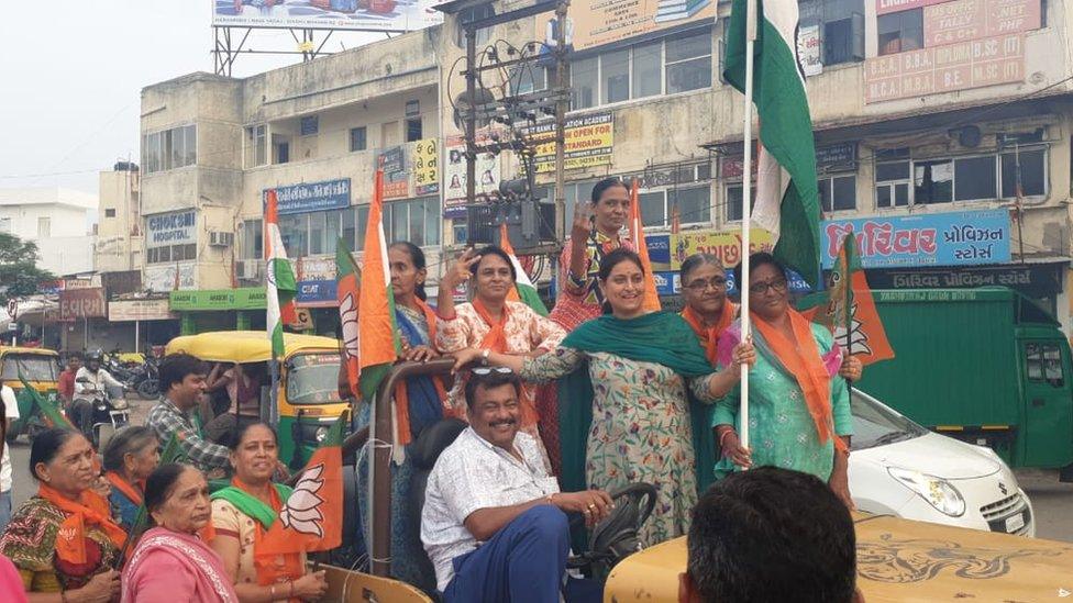 Women BJP supporters celebrating in Ahmedabad.