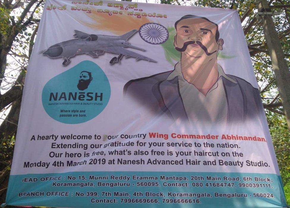 An advertisement by the hair salon offering free haircuts fro those who wanted to resemble Wing Cdr Abhinandan.