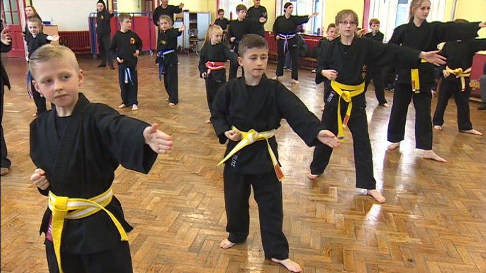 children in karate class