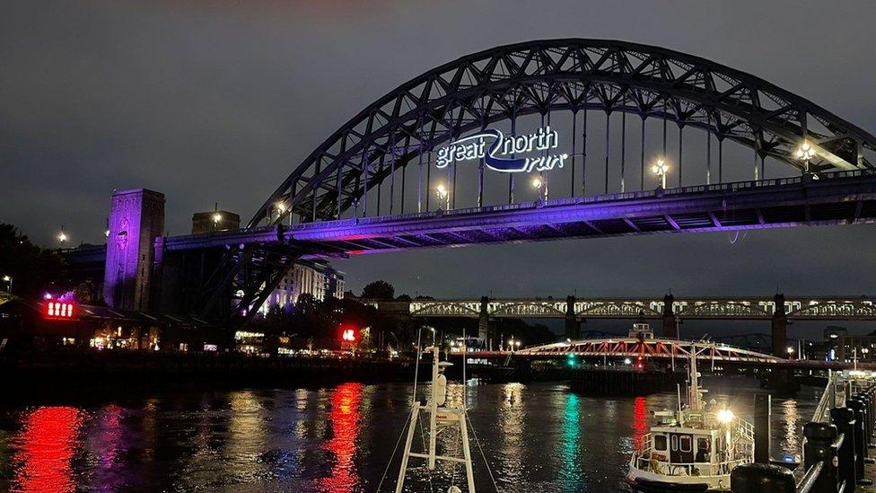 Tyne bridge lit up