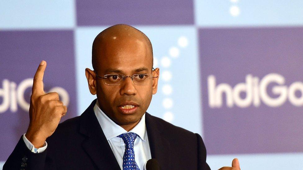 Executive Director of InterGlobe Aviation Limited Aditya Ghosh speaks during a press conference announcing the company's IPO in Mumbai on October 19, 2015