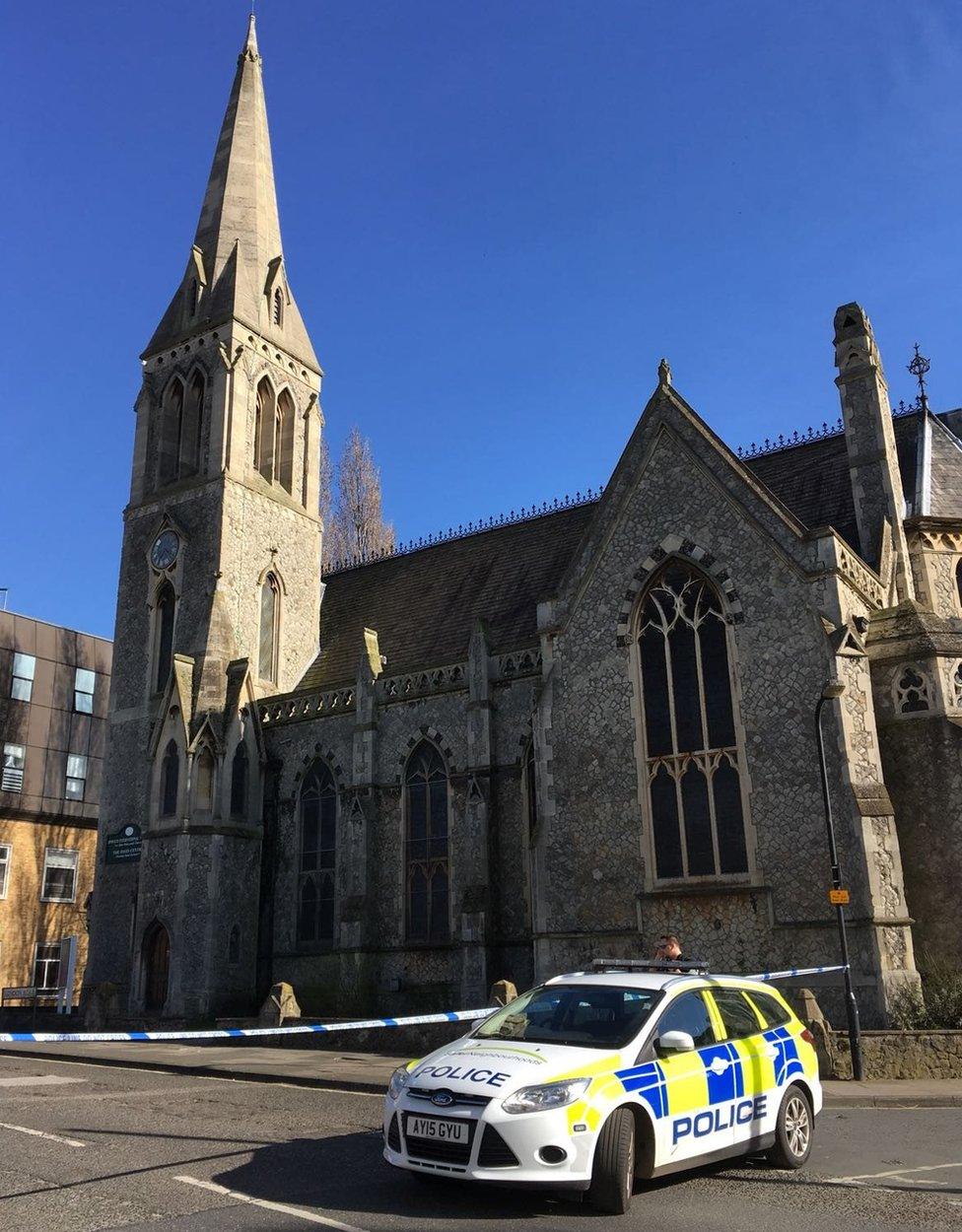 The police cordon which was set up outside the Ipswich International Church at the top of Portman Road