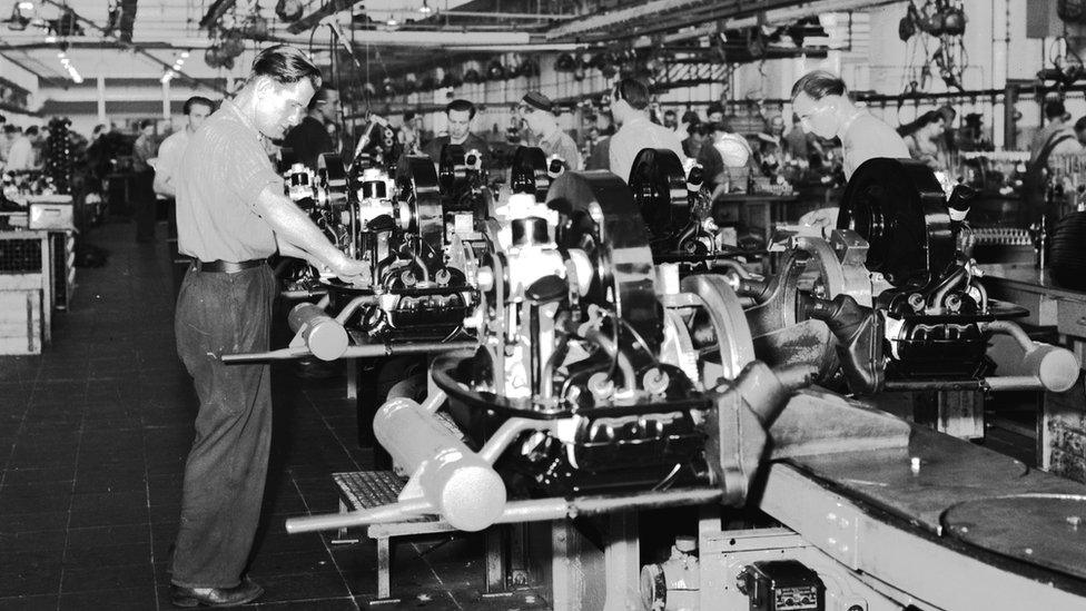 Workers at VW's Wolfsburg plant in the 1950s