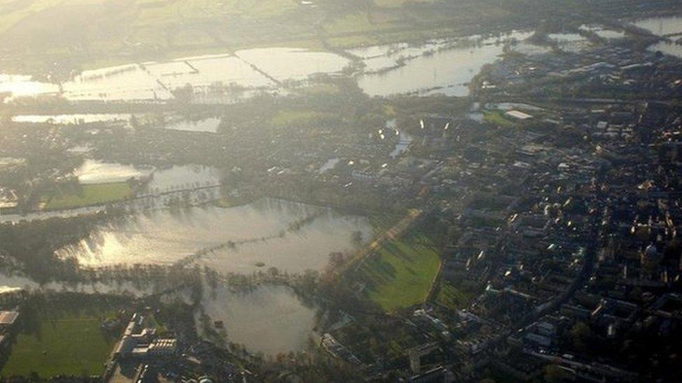 Aerial shot of flooded fields in Oxfordshire PHOTO: James Holley