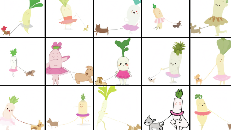 AI created radishes walking a dog