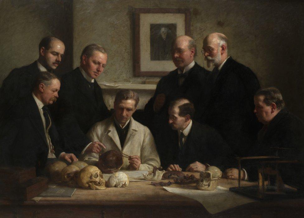Painting of researchers with the samples