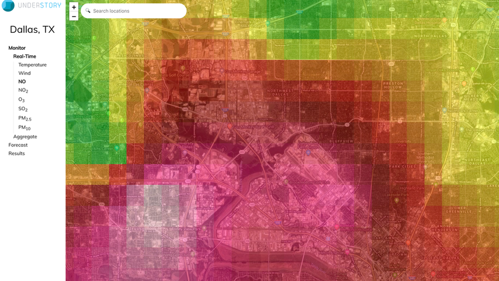 Map of air quality over Dallas