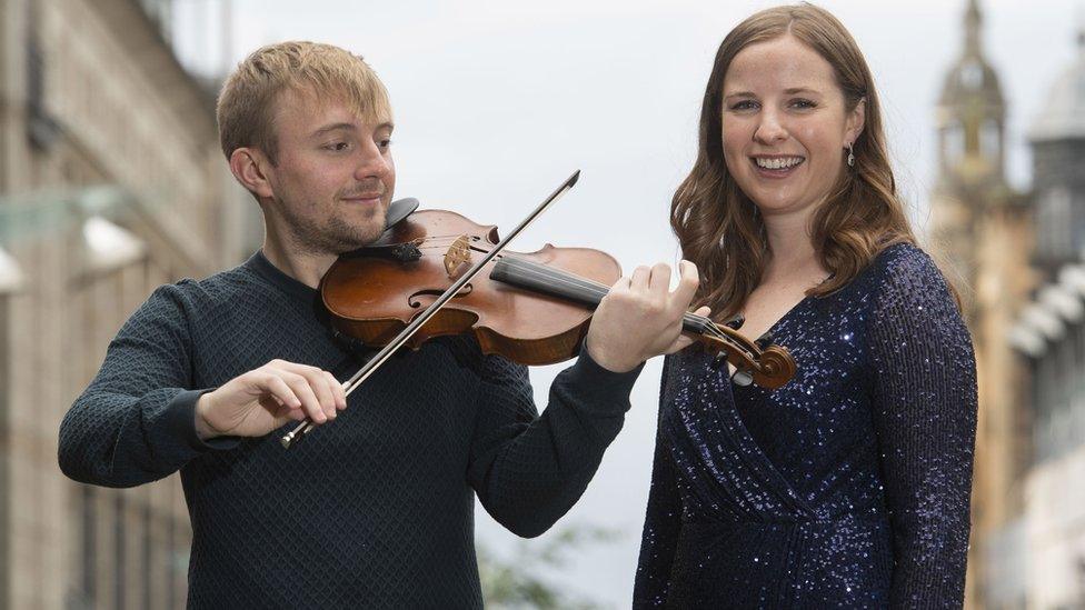 Fiddler Eric Linklater and singer-songwriter Beth Malcolm at the launch