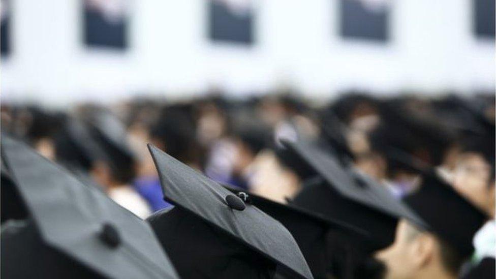 Students in caps and gowns