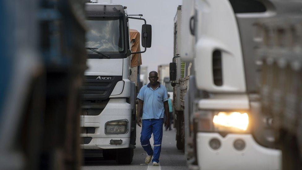 Truck drivers block a road in Rio de Janeiro