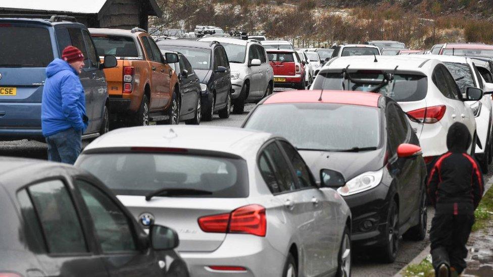 Cars parked at Pen y Fan