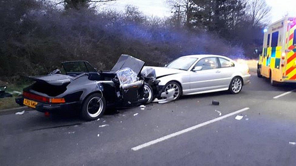 Head on vehicle crash