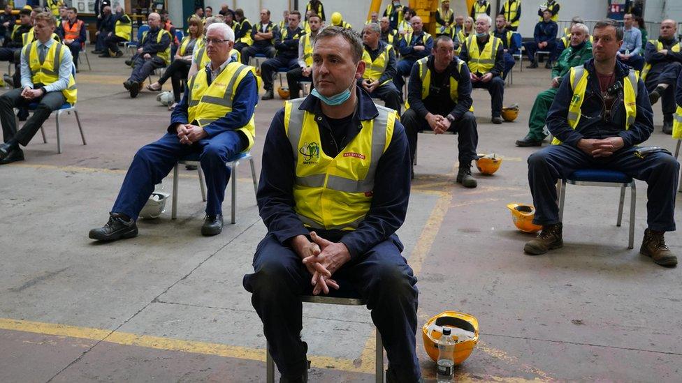 Workers at the BAE Systems shipyard in Govan