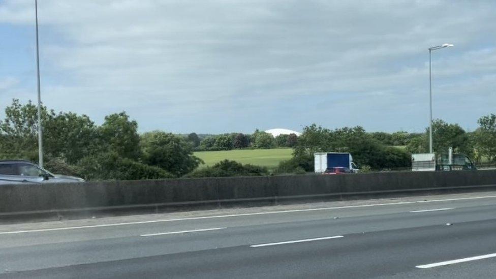 Watford FC's training dome, seen from the M25 near St Albans