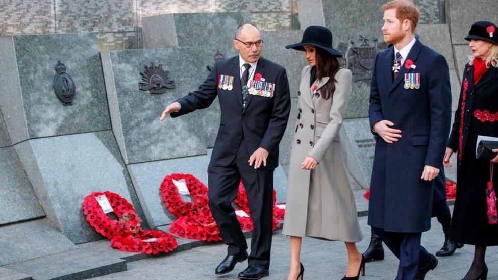 New Zealand's High Commissioner, Jerry Mateparae (left), Prince Harry and Meghan Markle