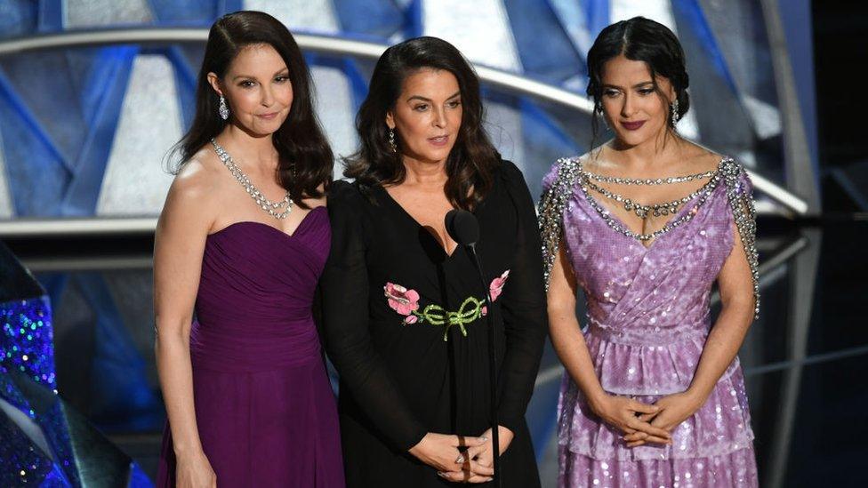 Actors Ashley Judd, Annabella Sciorra and Salma Hayek