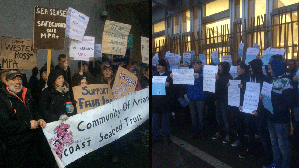 Demonstrations outside Scottish Parliament