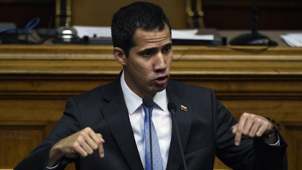 Venezuelan opposition leader and self-proclaimed acting president Juan Guaidó speaks during a session of the Venezuelan National Assembly in Caracas on March 11, 2019