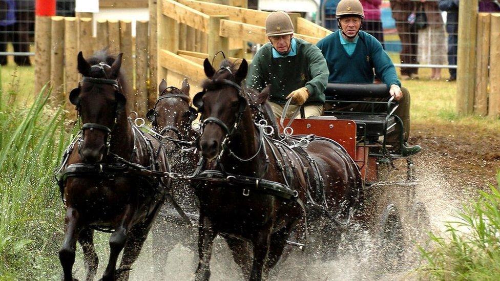 The Duke of Edinburgh competes at the Sandringham Country show Horse Driving Trials held on the Norfolk Estate in 2005