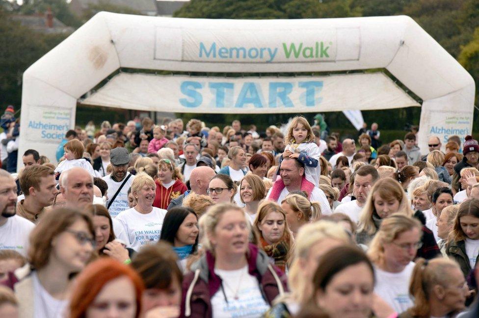 Walkers gather at the start line for the Memory Walk