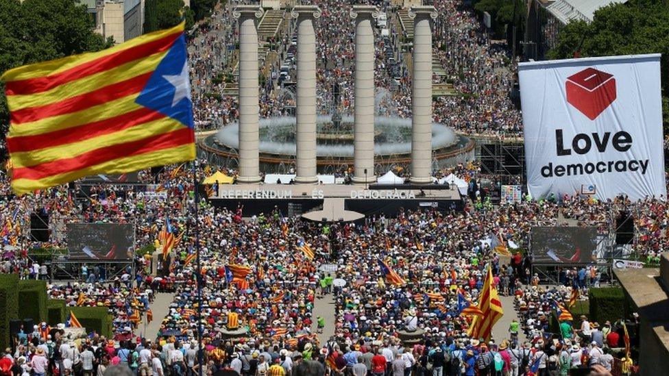 A general view of a pro-independence rally in Barcelona, Spain on 11 June, 2017.