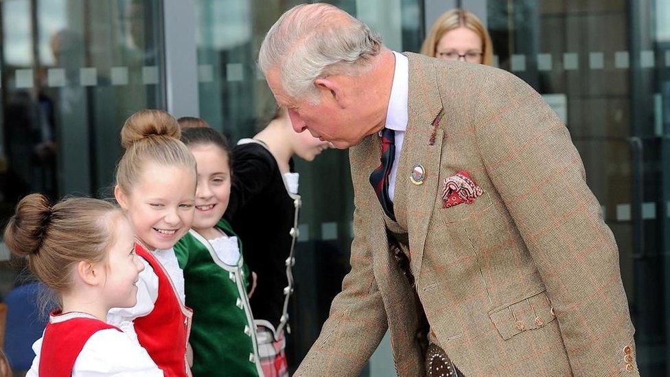 Prince Charles meeting young Highland dancers