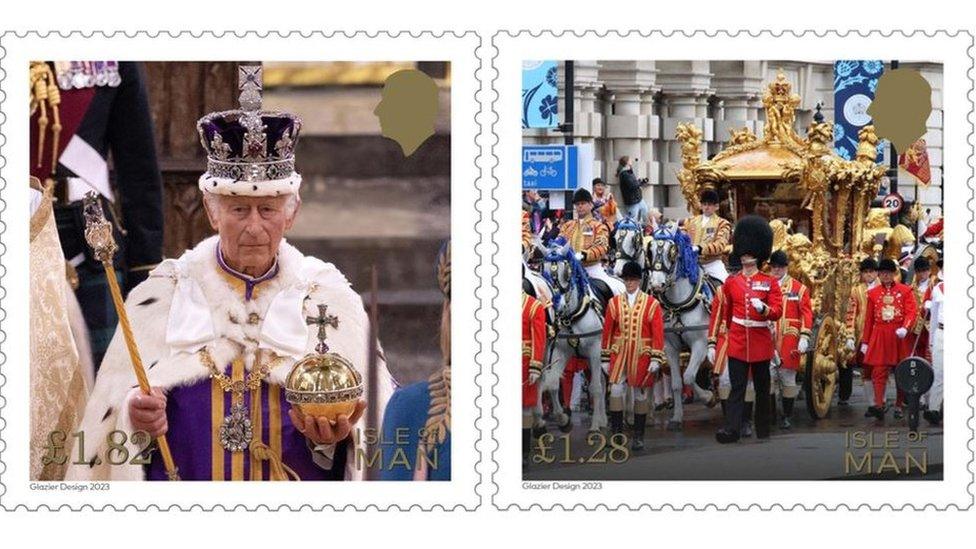 Two stamps from the new IOMPO stamp collection featuring the King