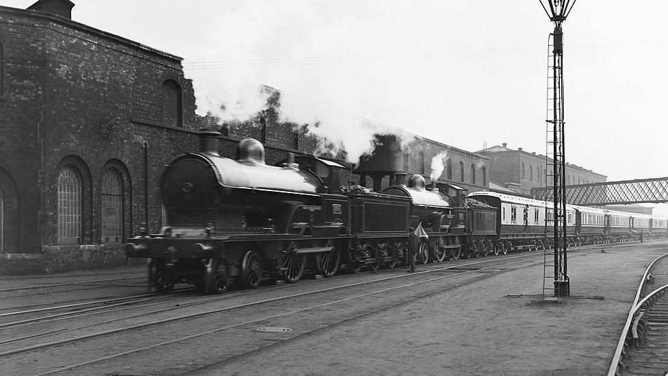 The London & North Western Railway's Royal Train. The Royal train at Crewe works, 1913