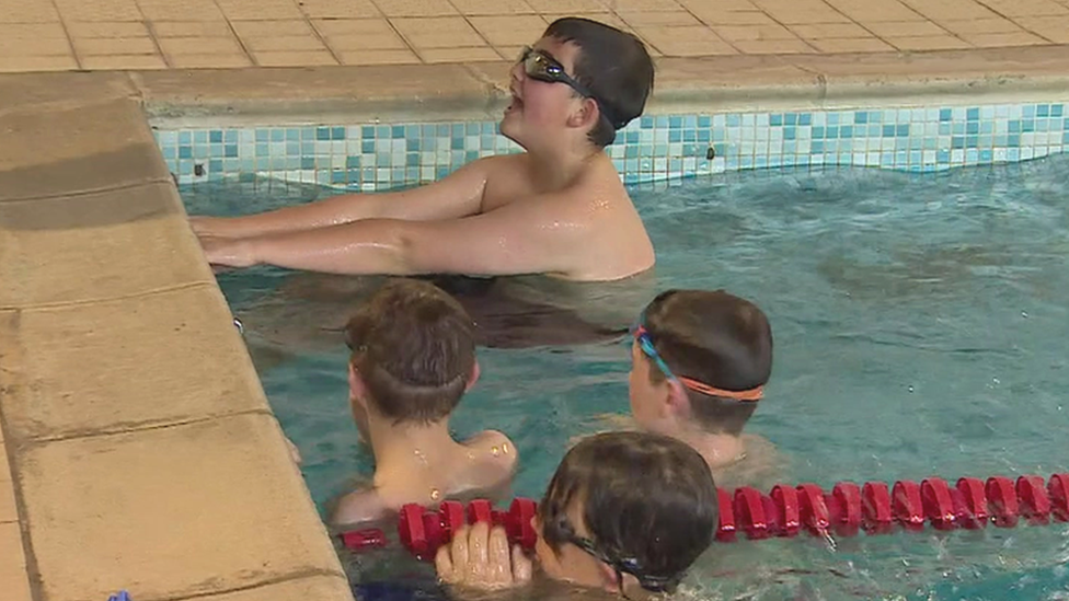 Children swimming in Calon Tysul