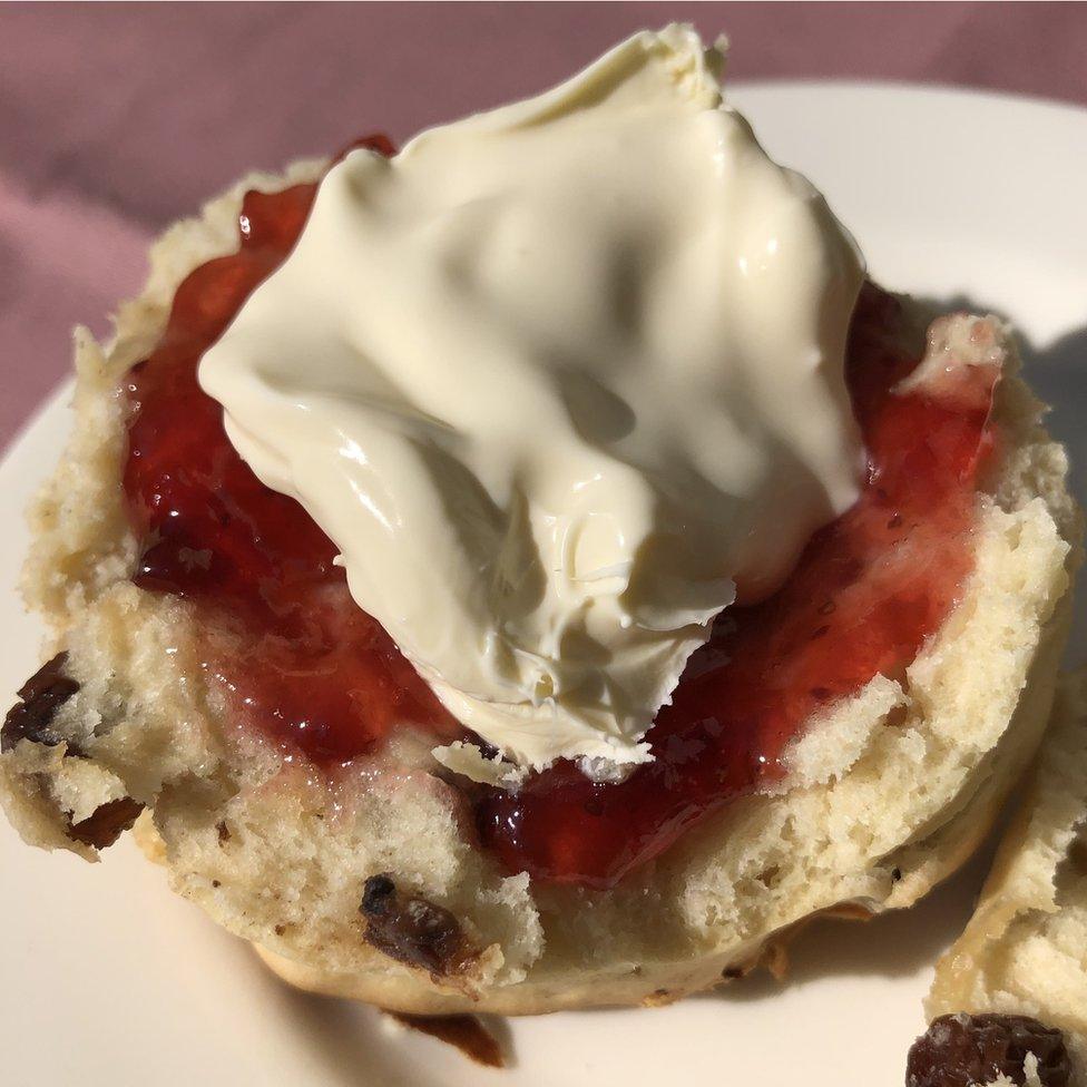 scone with strawberry jam