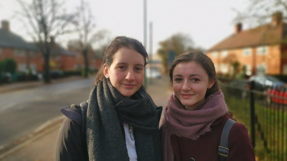 Jenna Clark (left) and Rachel Branch (right) near the QMC