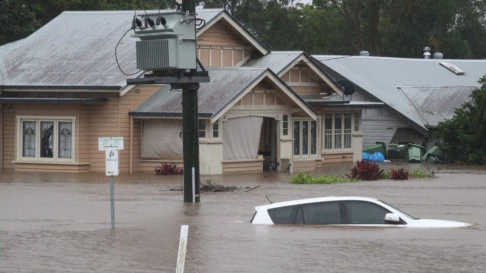 Flooding occurs in the town of Lismore, northeastern New South Wales, Australia