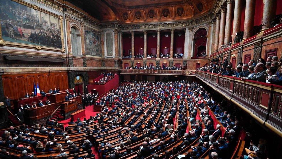 Macron speaking in Versailles