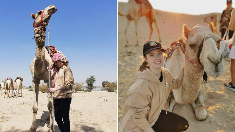 Katie Higgins and a camel