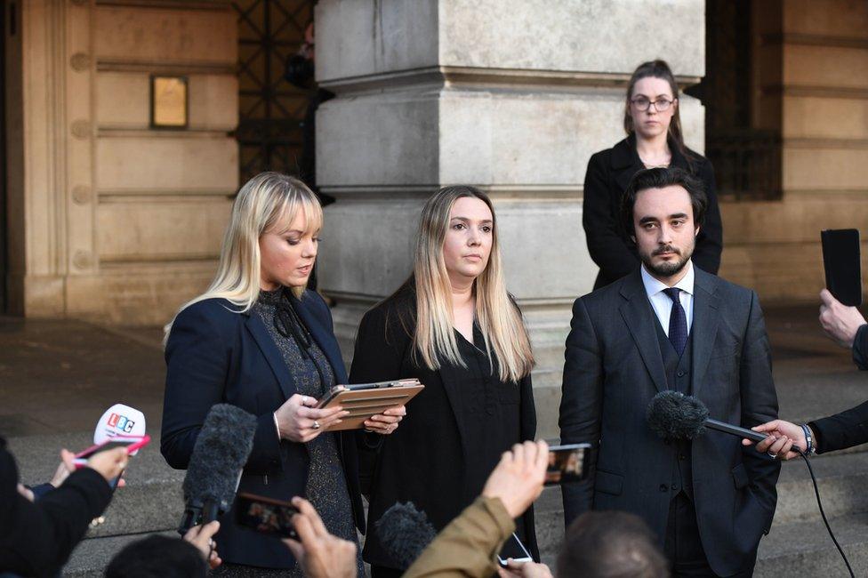 Amy Robinson next to Kelly Peat outside Council House in Nottingham