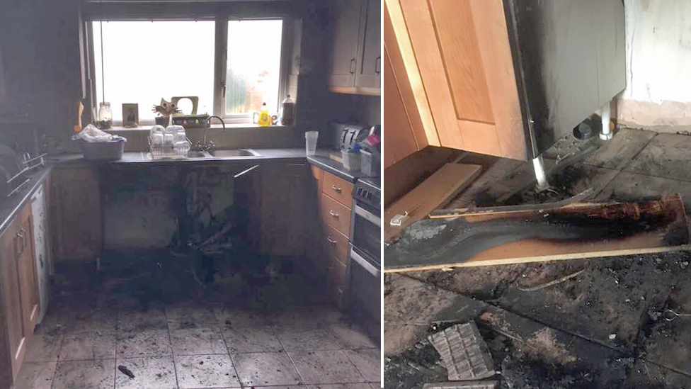 Fire and smoke damaged kitchen