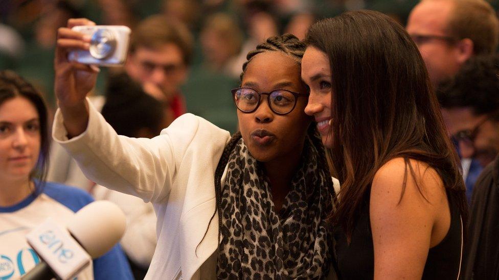 Delegate at One Young World summit in 2014 takes a selfie with Meghan Markle