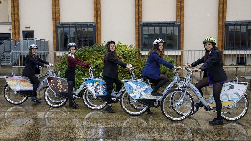 Pupils on bikes