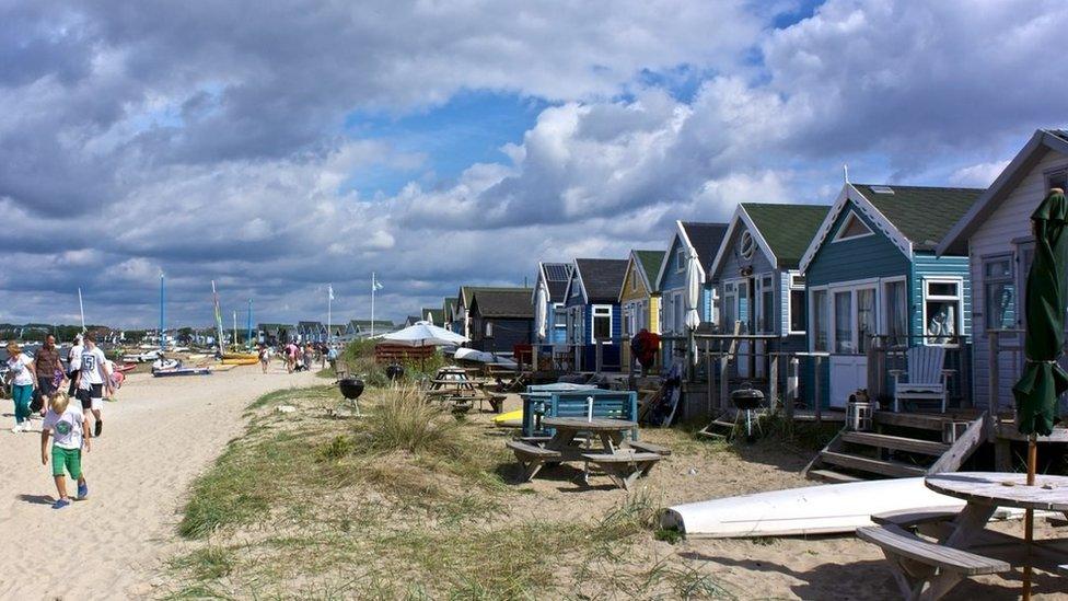 Beach huts and Mudeford Spit