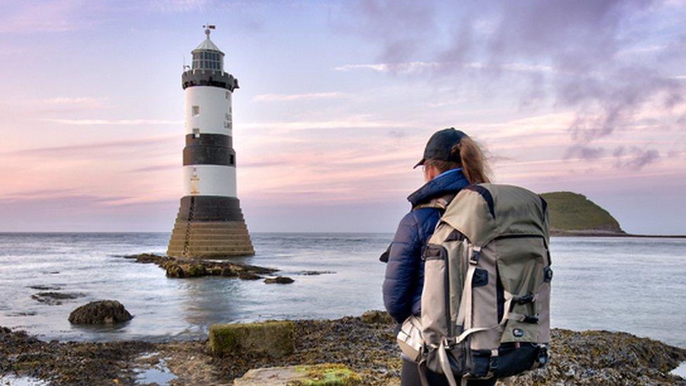 A pink sky over Penmon, Anglesey.