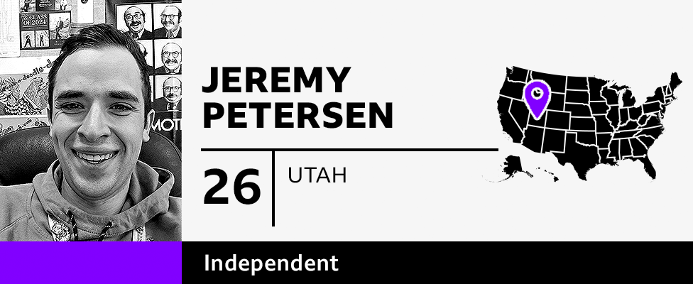 A composite image of Jeremy Peterson, an undecided voter from Utah, aged 26