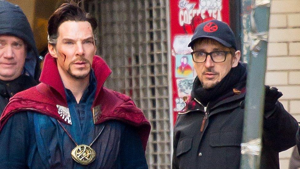 Benedict Cumberbatch and Scott Derrickson filming the first Doctor Strange movie