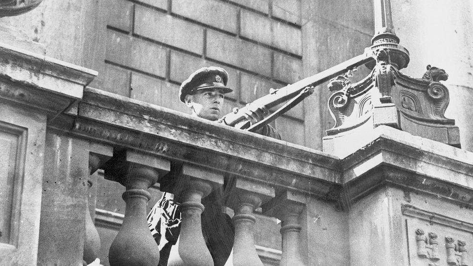 A sniper at the Four Courts where the civil war broke out in 1922