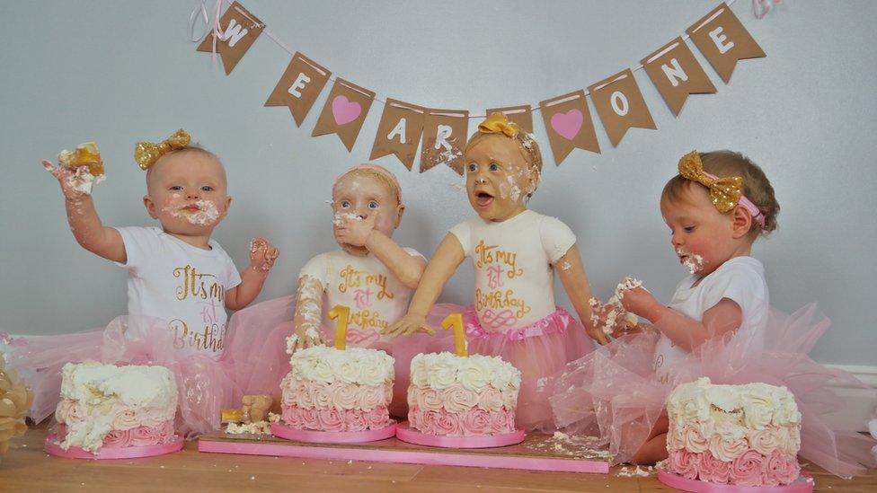 Lily and Lyla Mason celebrating their first birthday