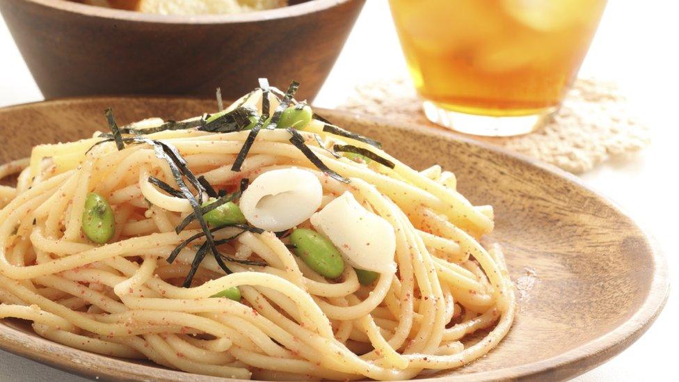 Edamame and squid pasta