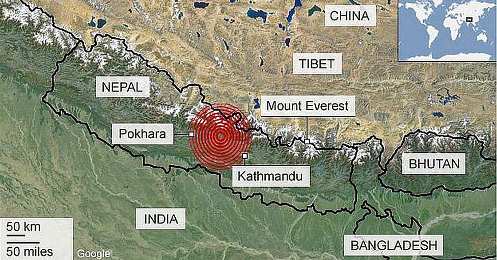 Map showing quake area