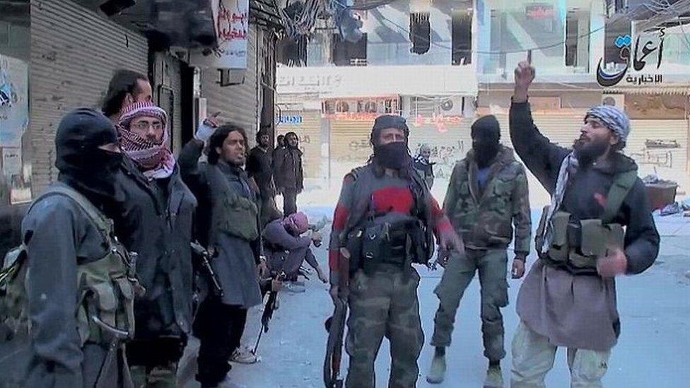 Video released by pro-Islamic State news agency purportedly showing militants in Yarmouk in April 2015