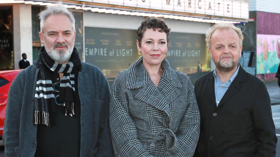 Sam Mendes, Olivia Colman and Toby Jones attend the South Coast Gala Screening of "Empire Of Light" at Dreamland on January 8, 2023 in Margate, England.