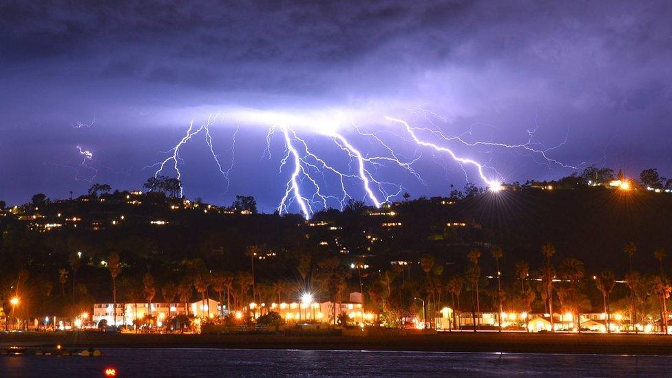 More forks of lightning over Stearns Wharf in Santa Barbara