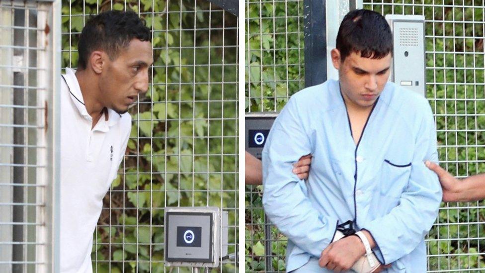 Driss Oukabir (left) and Mohamed Houli Chemlal (right), pictured separately being taken into the Audiencia Nacional Court in Madrid on 22 August 2017